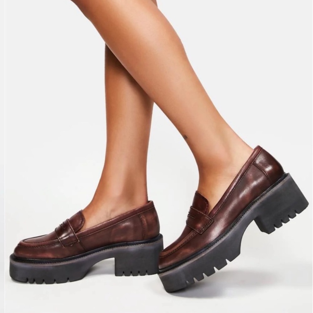 Free People Decker Penny Loafer Chunky Platform Loafers Lug Sole Sz 40 US 9.5